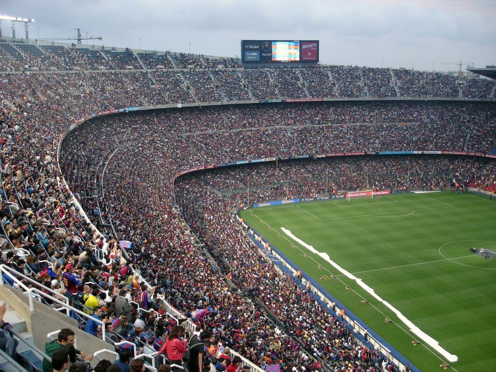 Image of the Camp Nou in Barcelona with a capacity crowd